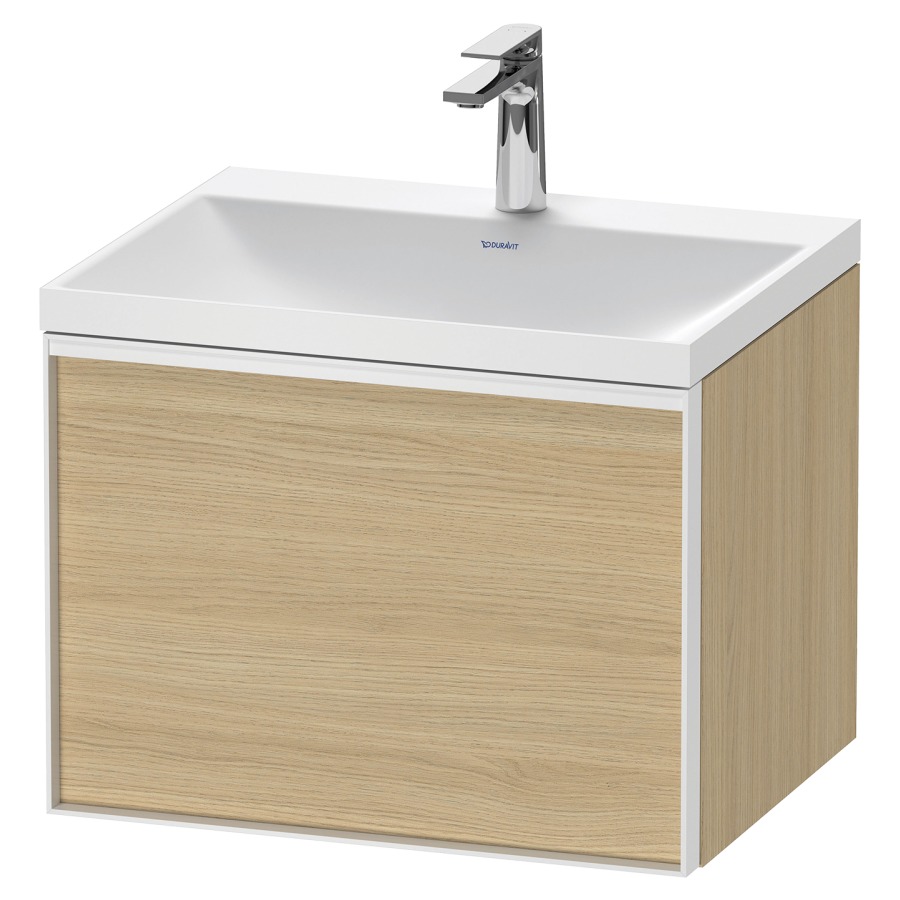 Combinaison de meuble VITRIUM
60 x 48,1 x 47,9 cm
élément à 1 tiroir
1 tiroir intérieur, avec
lavabo fonte minérale DuroCast
sans trop-plein, 1 trou de
robinetterie, avec siphon gain
de place et vidage, avec
éclairage intérieur
l'éclairage intérieur ne peut
être commandé que par le
miroir/l'armoire de toilette
dans la version "commande par
capteur de l'éclairage
intérieur"