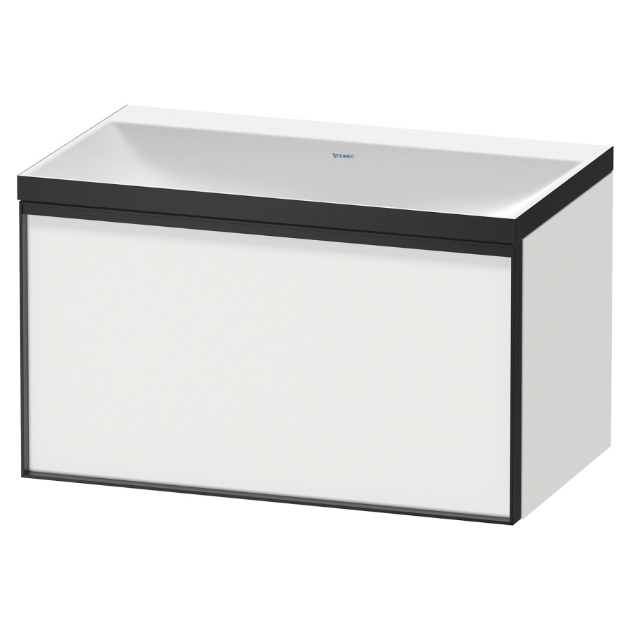 Combinaison de meuble VITRIUM
80 x 48,1 x 47,9 cm
élément à 1 tiroir
1 tiroir intérieur, avec
lavabo fonte minérale DuroCast
sans trop-plein, sans trou de
robinetterie, avec siphon gain
de place et vidage, avec
éclairage intérieur
l'éclairage intérieur ne peut
être commandé que par le
miroir/l'armoire de toilette
dans la version "commande par
capteur de l'éclairage
intérieur"