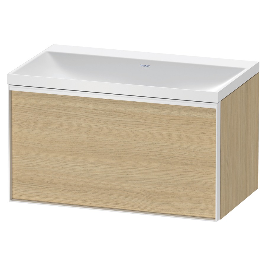 Combinaison de meuble VITRIUM
80 x 48,1 x 47,9 cm
élément à 1 tiroir
1 tiroir intérieur, avec
lavabo fonte minérale DuroCast
sans trop-plein, sans trou de
robinetterie, avec siphon gain
de place et vidage, avec
éclairage intérieur
l'éclairage intérieur ne peut
être commandé que par le
miroir/l'armoire de toilette
dans la version "commande par
capteur de l'éclairage
intérieur"