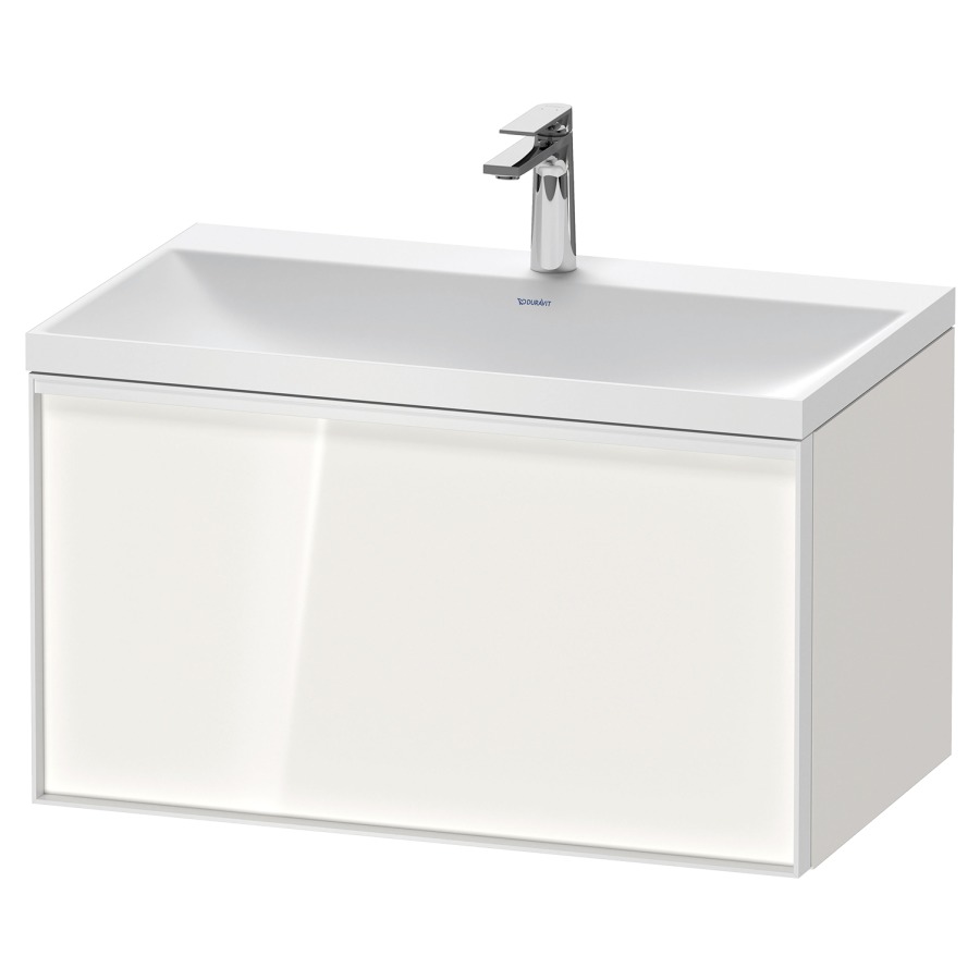 Combinaison de meuble VITRIUM
80 x 48,1 x 47,9 cm
élément à 1 tiroir
1 tiroir intérieur, avec
lavabo fonte minérale DuroCast
sans trop-plein, 1 trou de
robinetterie, avec siphon gain
de place et vidage, avec
éclairage intérieur
l'éclairage intérieur ne peut
être commandé que par le
miroir/l'armoire de toilette
dans la version "commande par
capteur de l'éclairage
intérieur"