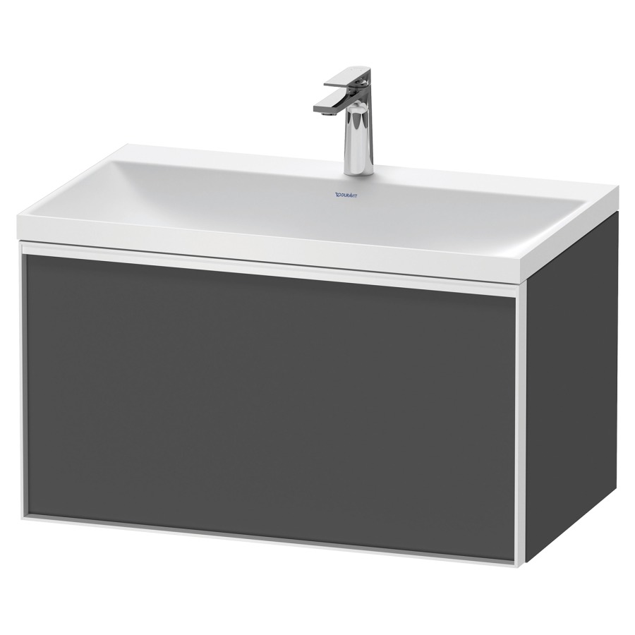 Combinaison de meuble VITRIUM
80 x 48,1 x 47,9 cm
élément à 1 tiroir
1 tiroir intérieur, avec
lavabo fonte minérale DuroCast
sans trop-plein, 1 trou de
robinetterie, avec siphon gain
de place et vidage, avec
éclairage intérieur
l'éclairage intérieur ne peut
être commandé que par le
miroir/l'armoire de toilette
dans la version "commande par
capteur de l'éclairage
intérieur"