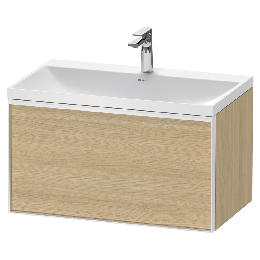 Combinaison de meuble VITRIUM
80 x 48,1 x 47,9 cm
élément à 1 tiroir
1 tiroir intérieur, avec
lavabo fonte minérale DuroCast
sans trop-plein, 1 trou de
robinetterie, avec siphon gain
de place et vidage, avec
éclairage intérieur
l'éclairage intérieur ne peut
être commandé que par le
miroir/l'armoire de toilette
dans la version "commande par
capteur de l'éclairage
intérieur"