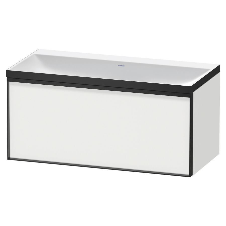 Combinaison de meuble VITRIUM
100 x 48,1 x 47,9 cm
élément à 1 tiroir
1 tiroir intérieur, avec
lavabo fonte minérale DuroCast
sans trop-plein, sans trou de
robinetterie, avec siphon gain
de place et vidage