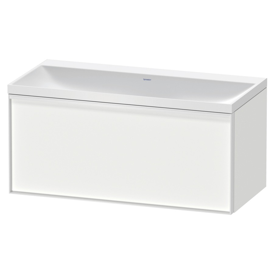 Combinaison de meuble VITRIUM
100 x 48,1 x 47,9 cm
élément à 1 tiroir
1 tiroir intérieur, avec
lavabo fonte minérale DuroCast
sans trop-plein, sans trou de
robinetterie, avec siphon gain
de place et vidage