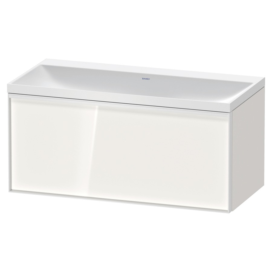 Combinaison de meuble VITRIUM
100 x 48,1 x 47,9 cm
élément à 1 tiroir
1 tiroir intérieur, avec
lavabo fonte minérale DuroCast
sans trop-plein, sans trou de
robinetterie, avec siphon gain
de place et vidage