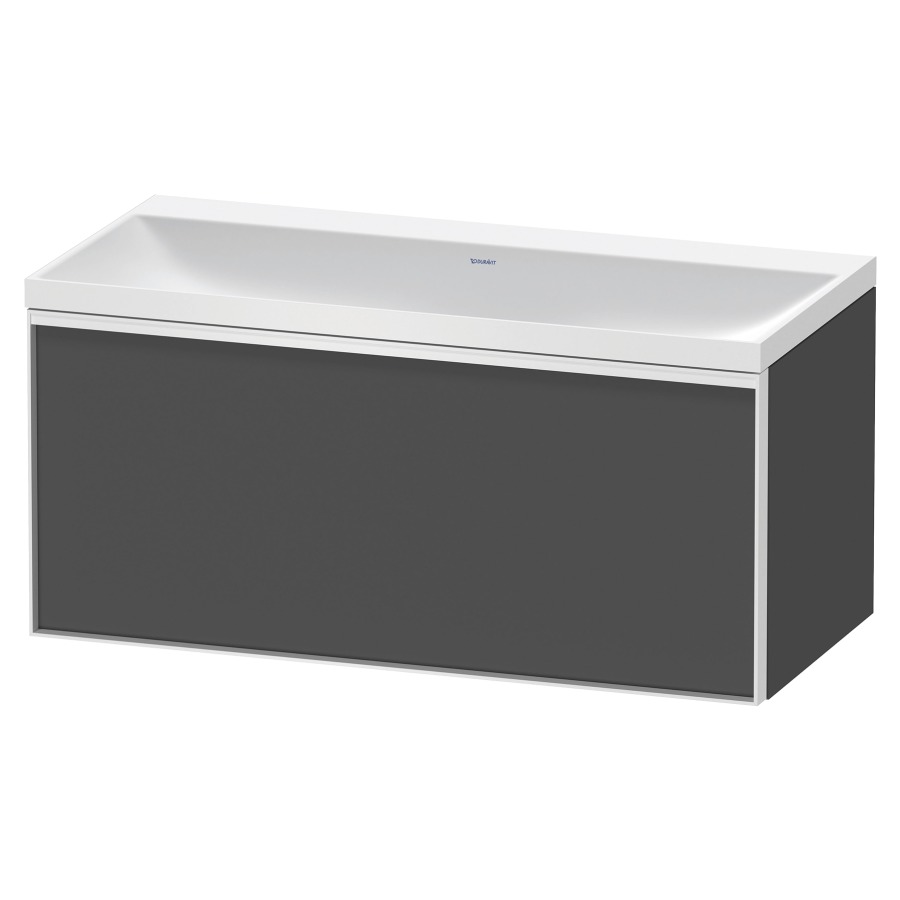 Combinaison de meuble VITRIUM
100 x 48,1 x 47,9 cm
élément à 1 tiroir
1 tiroir intérieur, avec
lavabo fonte minérale DuroCast
sans trop-plein, sans trou de
robinetterie, avec siphon gain
de place et vidage