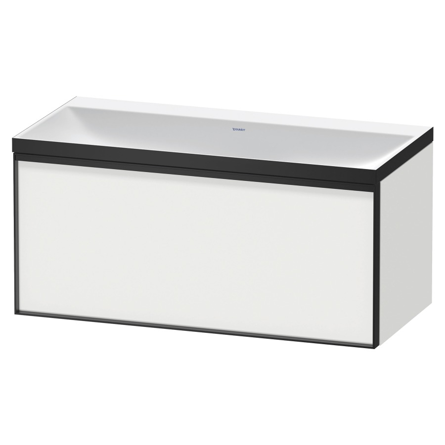 Combinaison de meuble VITRIUM
100 x 48,1 x 47,9 cm
élément à 1 tiroir
1 tiroir intérieur, avec
lavabo fonte minérale DuroCast
sans trop-plein, sans trou de
robinetterie, avec siphon gain
de place et vidage, avec
éclairage intérieur
l'éclairage intérieur ne peut
être commandé que par le
miroir/l'armoire de toilette
dans la version "commande par
capteur de l'éclairage
intérieur"