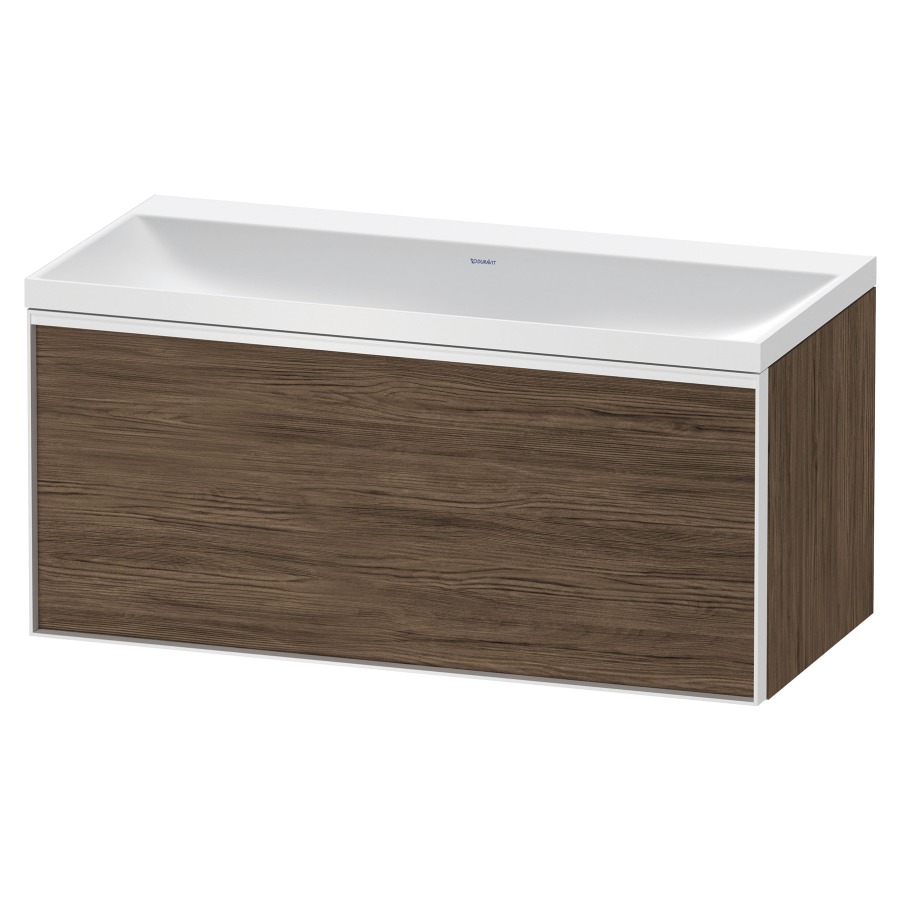 Combinaison de meuble VITRIUM
100 x 48,1 x 47,9 cm
élément à 1 tiroir
1 tiroir intérieur, avec
lavabo fonte minérale DuroCast
sans trop-plein, sans trou de
robinetterie, avec siphon gain
de place et vidage, avec
éclairage intérieur
l'éclairage intérieur ne peut
être commandé que par le
miroir/l'armoire de toilette
dans la version "commande par
capteur de l'éclairage
intérieur"