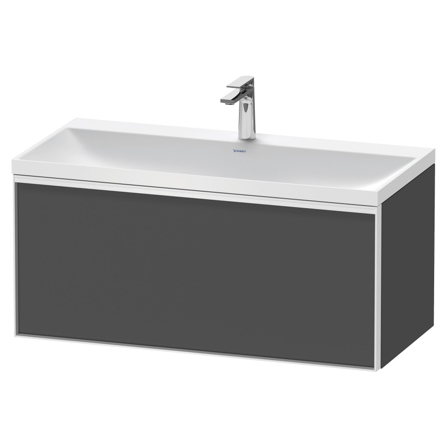 Combinaison de meuble VITRIUM
100 x 48,1 x 47,9 cm
élément à 1 tiroir
1 tiroir intérieur, avec
lavabo fonte minérale DuroCast
sans trop-plein, 1 trou de
robinetterie, avec siphon gain
de place et vidage