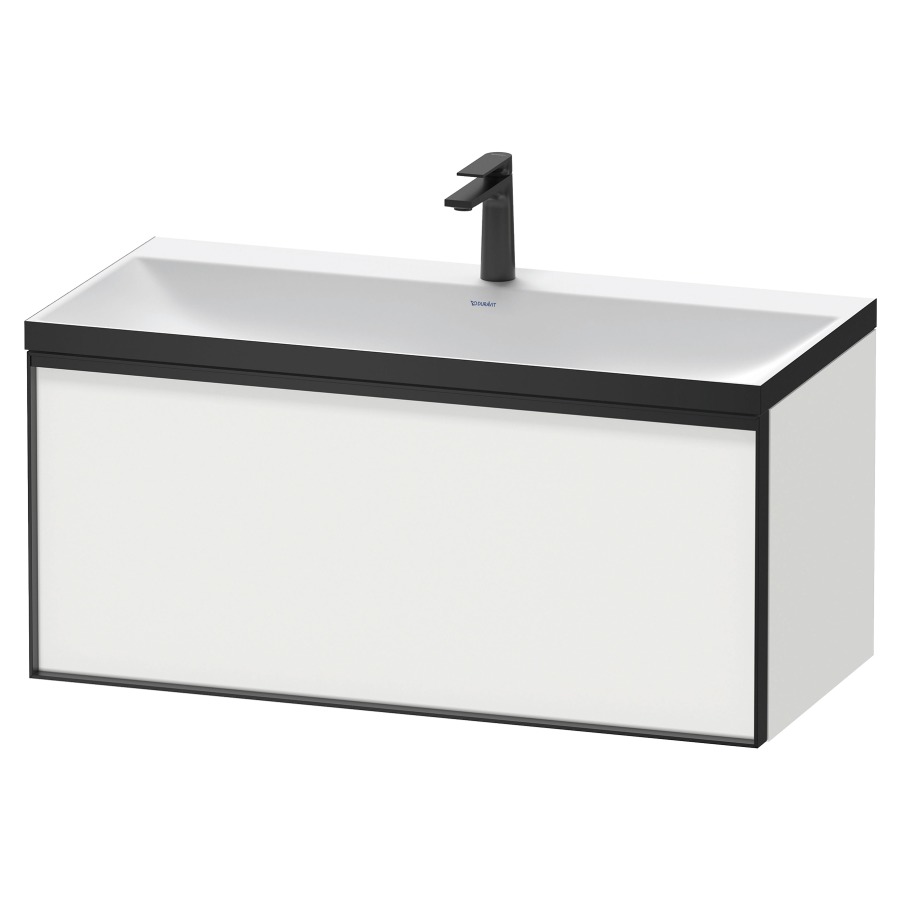 Combinaison de meuble VITRIUM
100 x 48,1 x 47,9 cm
élément à 1 tiroir
1 tiroir intérieur, avec
lavabo fonte minérale DuroCast
sans trop-plein, 1 trou de
robinetterie, avec siphon gain
de place et vidage, avec
éclairage intérieur
l'éclairage intérieur ne peut
être commandé que par le
miroir/l'armoire de toilette
dans la version "commande par
capteur de l'éclairage
intérieur"
