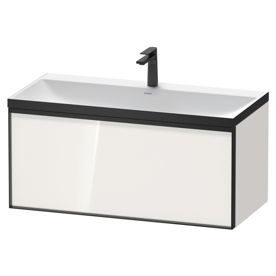 Combinaison de meuble VITRIUM
100 x 48,1 x 47,9 cm
élément à 1 tiroir
1 tiroir intérieur, avec
lavabo fonte minérale DuroCast
sans trop-plein, 1 trou de
robinetterie, avec siphon gain
de place et vidage, avec
éclairage intérieur
l'éclairage intérieur ne peut
être commandé que par le
miroir/l'armoire de toilette
dans la version "commande par
capteur de l'éclairage
intérieur"