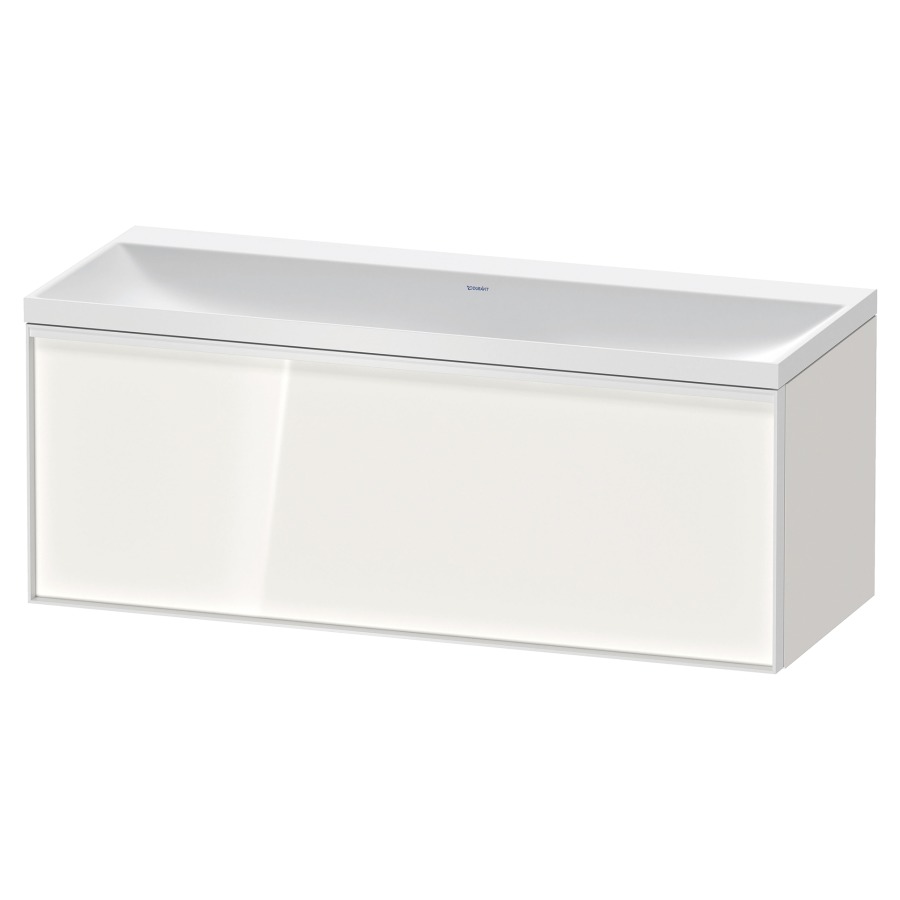 Combinaison de meuble VITRIUM
120 x 48,1 x 47,9 cm
élément à 1 tiroir
1 tiroir intérieur, avec
lavabo fonte minérale DuroCast
sans trop-plein, sans trou de
robinetterie, avec siphon gain
de place et vidage