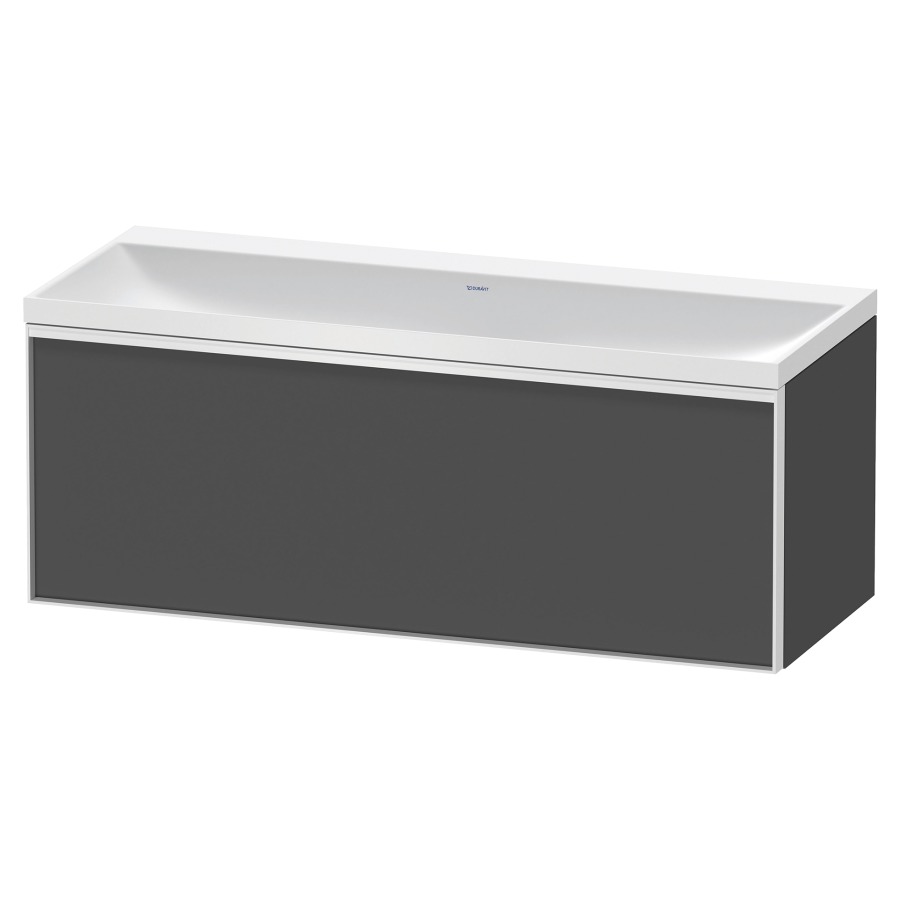 Combinaison de meuble VITRIUM
120 x 48,1 x 47,9 cm
élément à 1 tiroir
1 tiroir intérieur, avec
lavabo fonte minérale DuroCast
sans trop-plein, sans trou de
robinetterie, avec siphon gain
de place et vidage