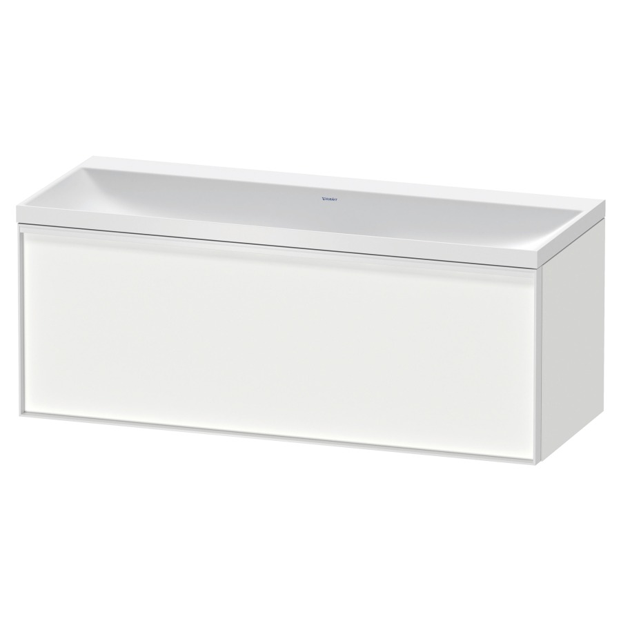 Combinaison de meuble VITRIUM
120 x 48,1 x 47,9 cm
élément à 1 tiroir
1 tiroir intérieur, avec
lavabo fonte minérale DuroCast
sans trop-plein, sans trou de
robinetterie, avec siphon gain
de place et vidage, avec
éclairage intérieur
l'éclairage intérieur ne peut
être commandé que par le
miroir/l'armoire de toilette
dans la version "commande par
capteur de l'éclairage
intérieur"