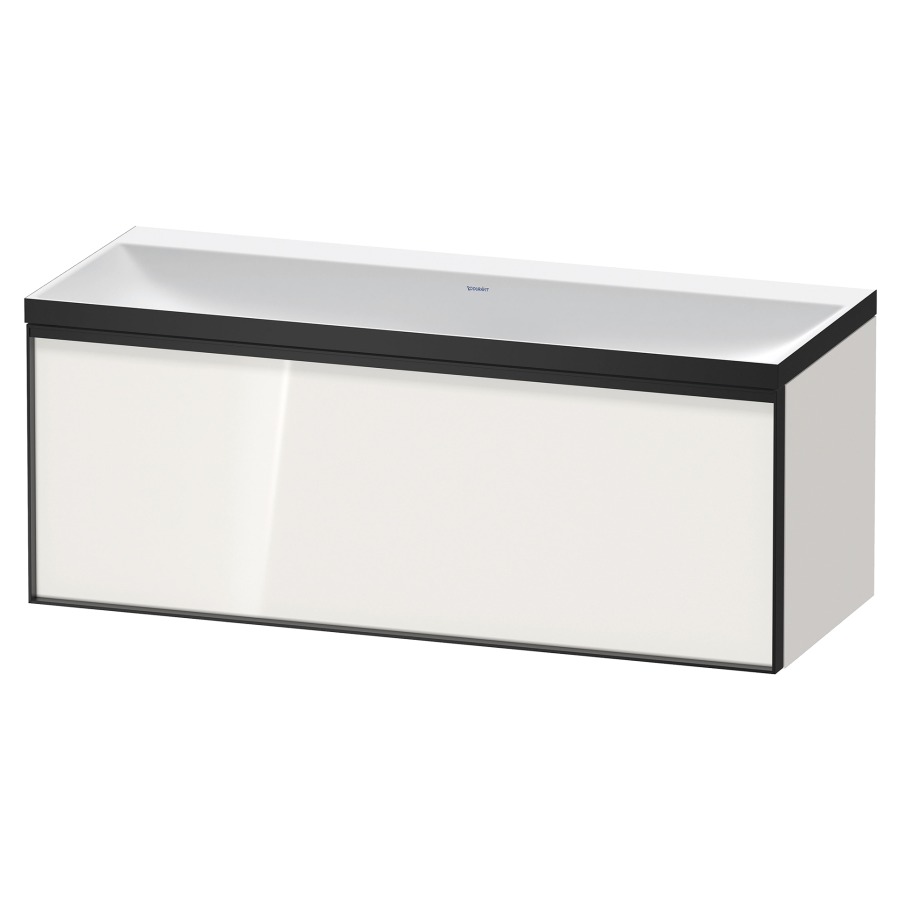 Combinaison de meuble VITRIUM
120 x 48,1 x 47,9 cm
élément à 1 tiroir
1 tiroir intérieur, avec
lavabo fonte minérale DuroCast
sans trop-plein, sans trou de
robinetterie, avec siphon gain
de place et vidage, avec
éclairage intérieur
l'éclairage intérieur ne peut
être commandé que par le
miroir/l'armoire de toilette
dans la version "commande par
capteur de l'éclairage
intérieur"