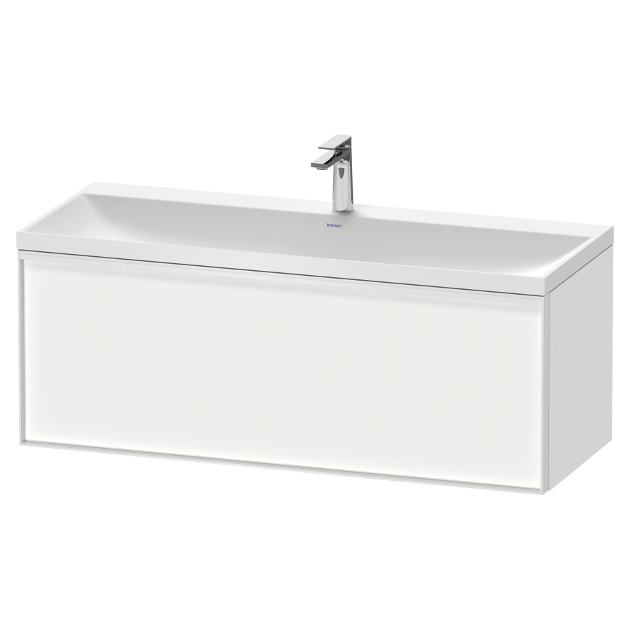 Combinaison de meuble VITRIUM
120 x 48,1 x 47,9 cm
élément à 1 tiroir
1 tiroir intérieur, avec
lavabo fonte minérale DuroCast
sans trop-plein, 1 trou de
robinetterie, avec siphon gain
de place et vidage