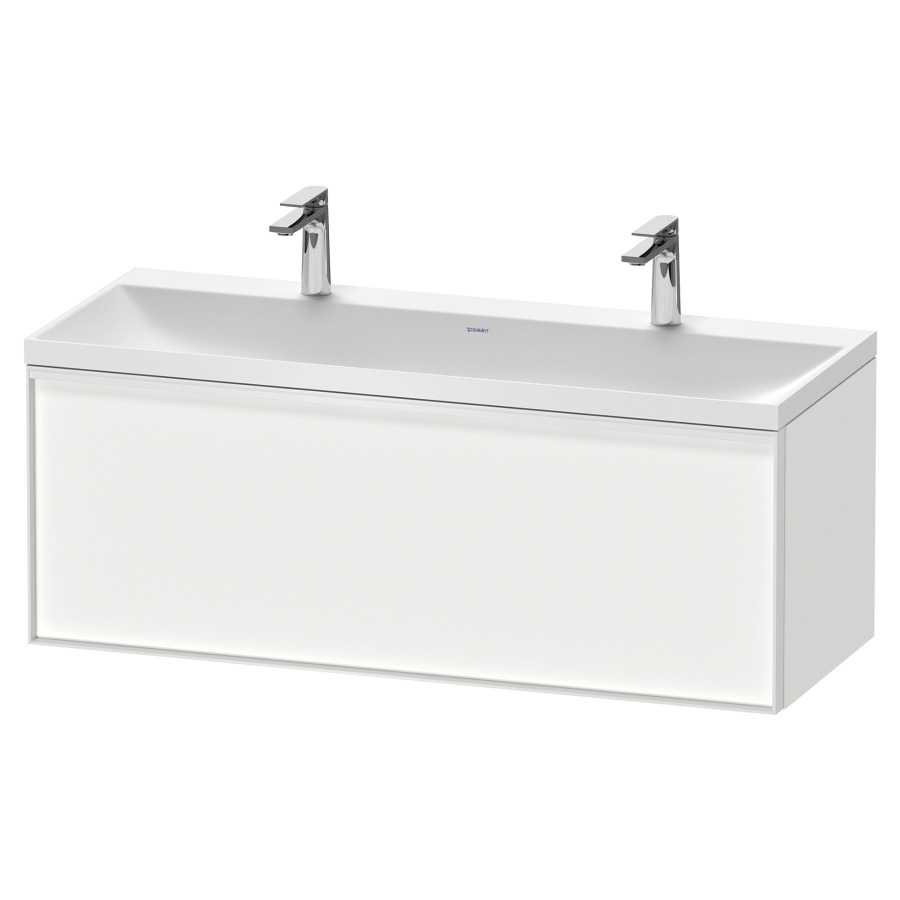 Combinaison de meuble VITRIUM
120 x 48,1 x 47,9 cm
élément à 1 tiroir
1 tiroir intérieur, avec
lavabo fonte minérale DuroCast
sans trop-plein, 2 trous de
robinetterie, avec siphon gain
de place et vidage