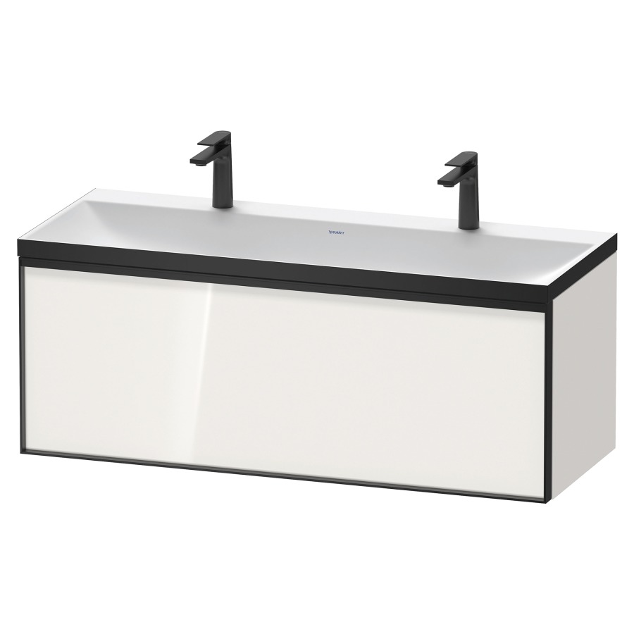 Combinaison de meuble VITRIUM
120 x 48,1 x 47,9 cm
élément à 1 tiroir
1 tiroir intérieur, avec
lavabo fonte minérale DuroCast
sans trop-plein, 2 trous de
robinetterie, avec siphon gain
de place et vidage