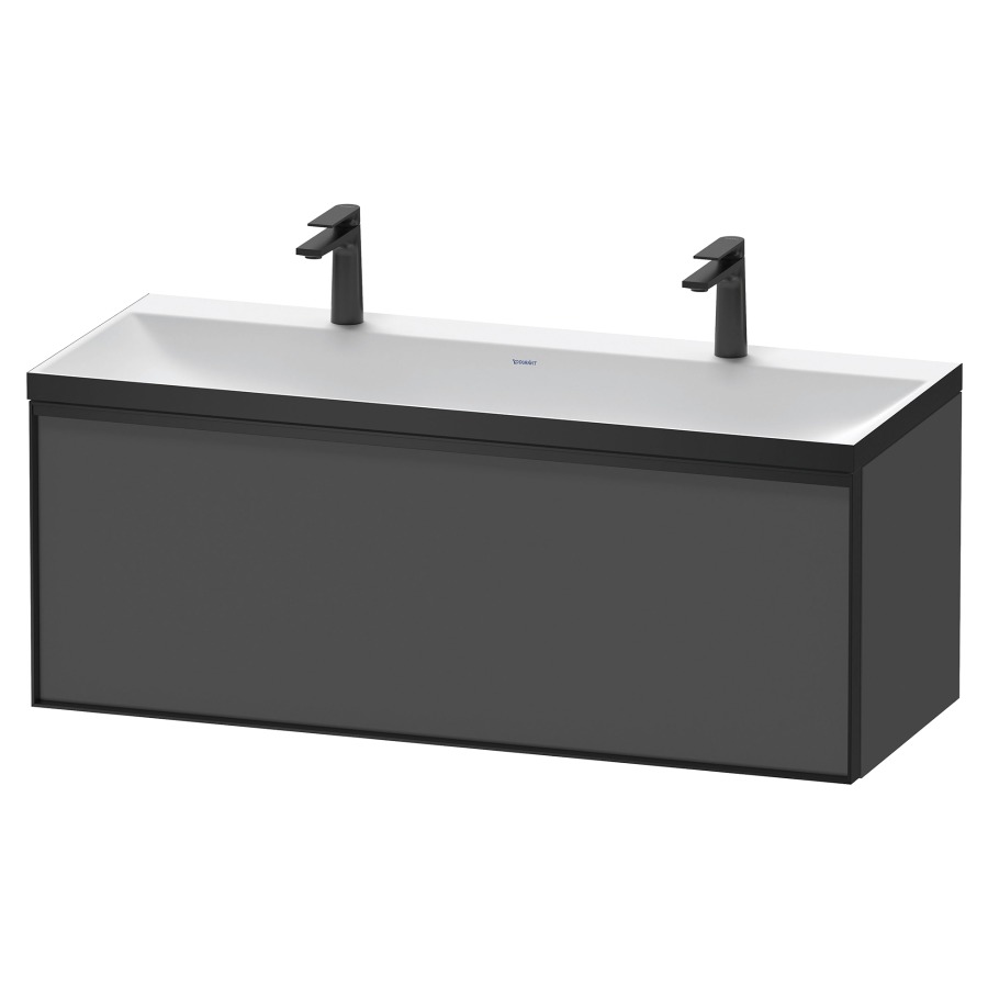 Combinaison de meuble VITRIUM
120 x 48,1 x 47,9 cm
élément à 1 tiroir
1 tiroir intérieur, avec
lavabo fonte minérale DuroCast
sans trop-plein, 2 trous de
robinetterie, avec siphon gain
de place et vidage