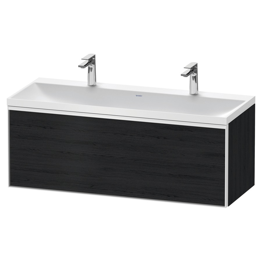 Combinaison de meuble VITRIUM
120 x 48,1 x 47,9 cm
élément à 1 tiroir
1 tiroir intérieur, avec
lavabo fonte minérale DuroCast
sans trop-plein, 2 trous de
robinetterie, avec siphon gain
de place et vidage, avec
éclairage intérieur
l'éclairage intérieur ne peut
être commandé que par le
miroir/l'armoire de toilette
dans la version "commande par
capteur de l'éclairage
intérieur"