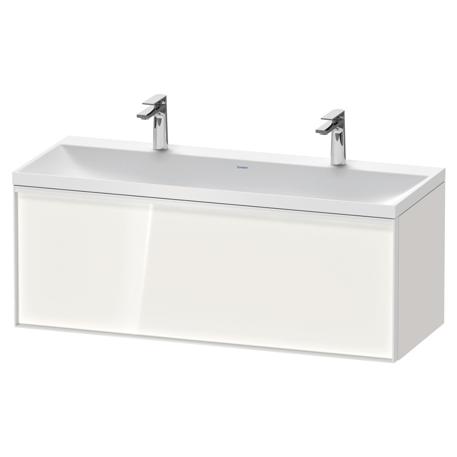 Combinaison de meuble VITRIUM
120 x 48,1 x 47,9 cm
élément à 1 tiroir
1 tiroir intérieur, avec
lavabo fonte minérale DuroCast
sans trop-plein, 2 trous de
robinetterie, avec siphon gain
de place et vidage, avec
éclairage intérieur
l'éclairage intérieur ne peut
être commandé que par le
miroir/l'armoire de toilette
dans la version "commande par
capteur de l'éclairage
intérieur"