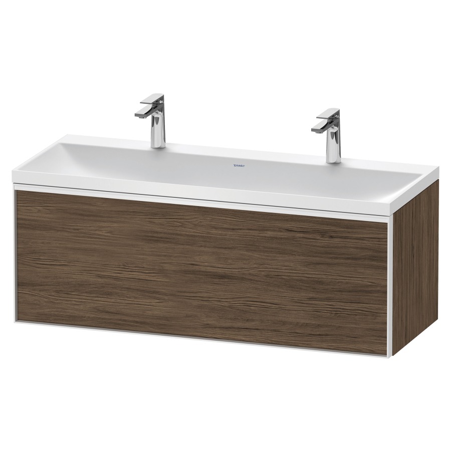Combinaison de meuble VITRIUM
120 x 48,1 x 47,9 cm
élément à 1 tiroir
1 tiroir intérieur, avec
lavabo fonte minérale DuroCast
sans trop-plein, 2 trous de
robinetterie, avec siphon gain
de place et vidage, avec
éclairage intérieur
l'éclairage intérieur ne peut
être commandé que par le
miroir/l'armoire de toilette
dans la version "commande par
capteur de l'éclairage
intérieur"