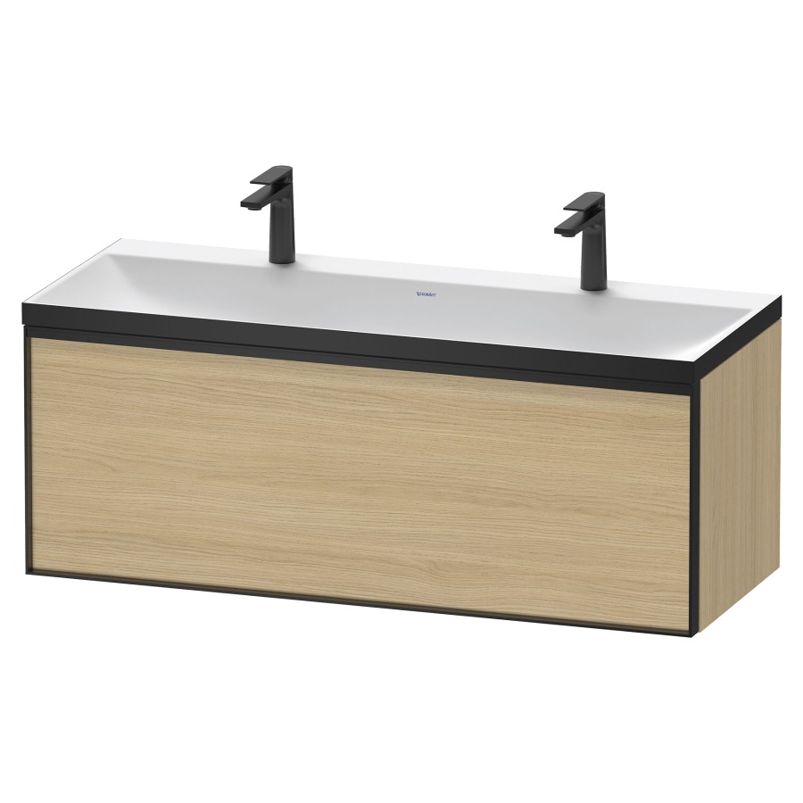 Combinaison de meuble VITRIUM
120 x 48,1 x 47,9 cm
élément à 1 tiroir
1 tiroir intérieur, avec
lavabo fonte minérale DuroCast
sans trop-plein, 2 trous de
robinetterie, avec siphon gain
de place et vidage, avec
éclairage intérieur
l'éclairage intérieur ne peut
être commandé que par le
miroir/l'armoire de toilette
dans la version "commande par
capteur de l'éclairage
intérieur"