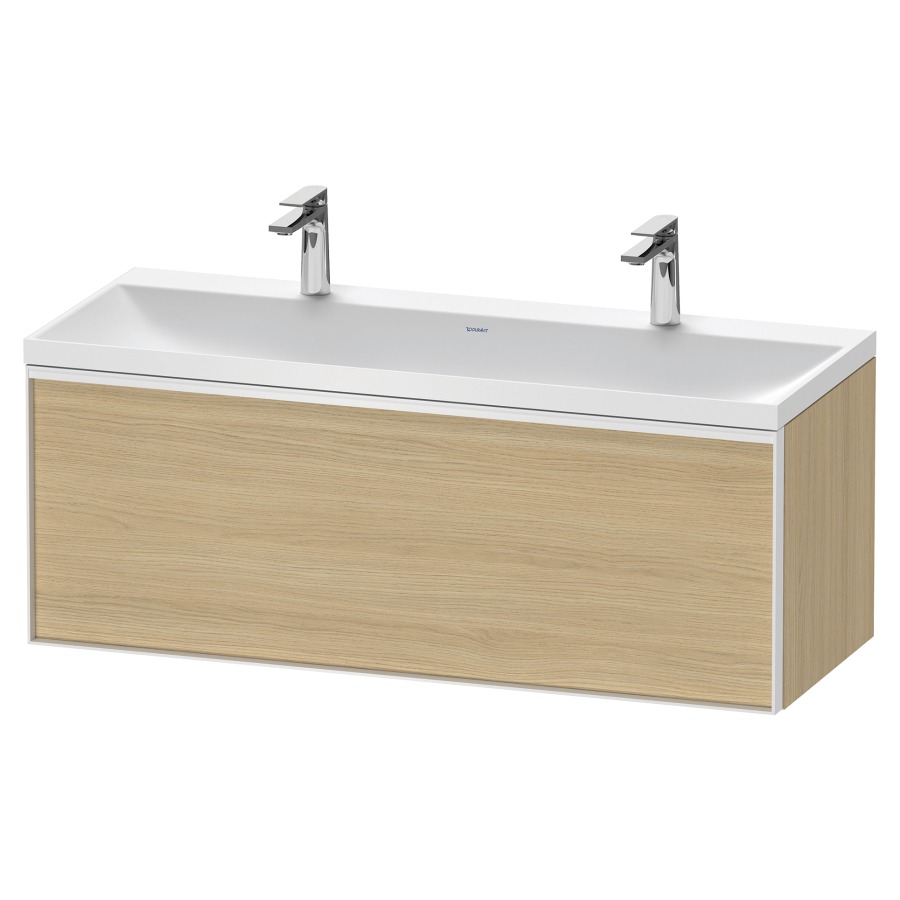 Combinaison de meuble VITRIUM
120 x 48,1 x 47,9 cm
élément à 1 tiroir
1 tiroir intérieur, avec
lavabo fonte minérale DuroCast
sans trop-plein, 2 trous de
robinetterie, avec siphon gain
de place et vidage, avec
éclairage intérieur
l'éclairage intérieur ne peut
être commandé que par le
miroir/l'armoire de toilette
dans la version "commande par
capteur de l'éclairage
intérieur"