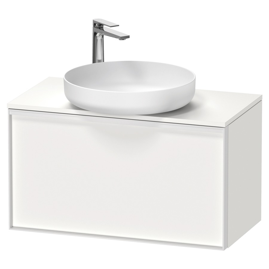 Élément inférieur VITRIUM
80 x 45,9 x 42 cm
élément à 1 tiroir, 1 tiroir
intérieur, pour lavabo à poser
avec éclairage intérieur
l'éclairage intérieur ne peut
être commandé que par le
miroir/l'armoire de toilette
dans la version "commande par
capteur de l'éclairage
intérieur"