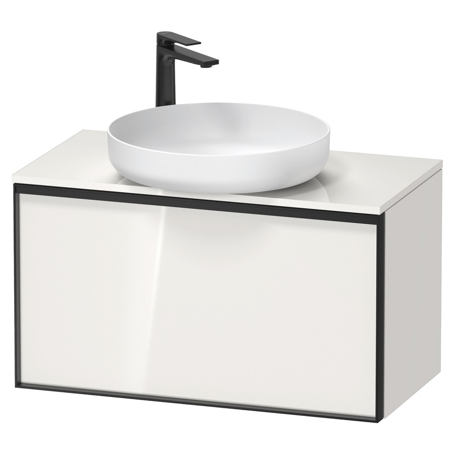 Élément inférieur VITRIUM
80 x 45,9 x 42 cm
élément à 1 tiroir, 1 tiroir
intérieur, pour lavabo à poser
avec éclairage intérieur
l'éclairage intérieur ne peut
être commandé que par le
miroir/l'armoire de toilette
dans la version "commande par
capteur de l'éclairage
intérieur"