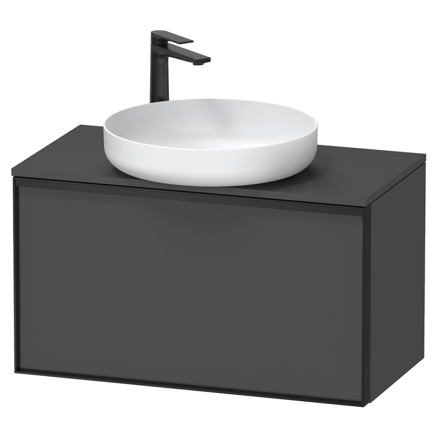 Élément inférieur VITRIUM
80 x 45,9 x 42 cm
élément à 1 tiroir, 1 tiroir
intérieur, pour lavabo à poser
avec éclairage intérieur
l'éclairage intérieur ne peut
être commandé que par le
miroir/l'armoire de toilette
dans la version "commande par
capteur de l'éclairage
intérieur"