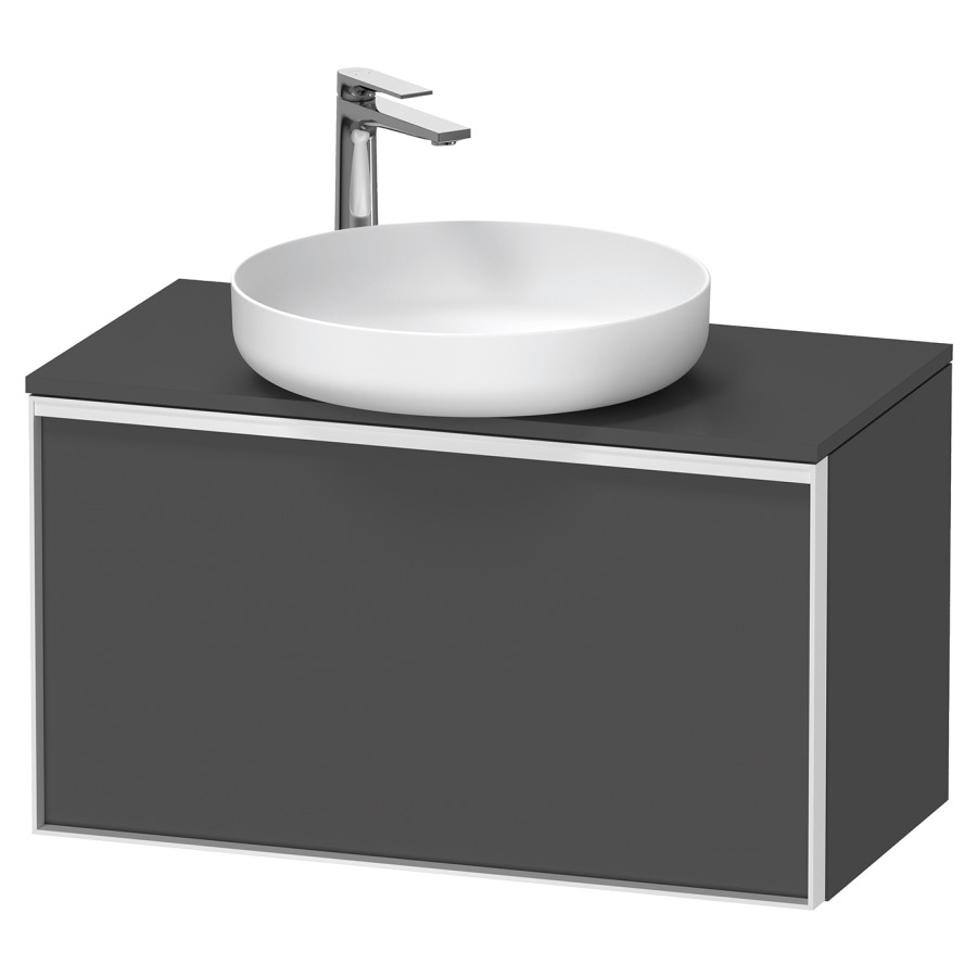 Élément inférieur VITRIUM
80 x 45,9 x 42 cm
élément à 1 tiroir, 1 tiroir
intérieur, pour lavabo à poser
avec éclairage intérieur
l'éclairage intérieur ne peut
être commandé que par le
miroir/l'armoire de toilette
dans la version "commande par
capteur de l'éclairage
intérieur"