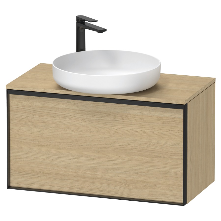 Élément inférieur VITRIUM
80 x 45,9 x 42 cm
élément à 1 tiroir, 1 tiroir
intérieur, pour lavabo à poser
avec éclairage intérieur
l'éclairage intérieur ne peut
être commandé que par le
miroir/l'armoire de toilette
dans la version "commande par
capteur de l'éclairage
intérieur"