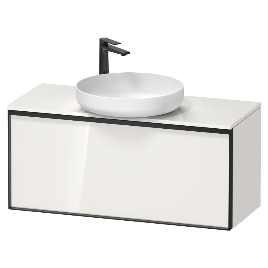 Élément inférieur VITRIUM
100 x 45,9 x 42 cm
élément à 1 tiroir, 1 tiroir
intérieur, pour lavabo à poser
avec éclairage intérieur
l'éclairage intérieur ne peut
être commandé que par le
miroir/l'armoire de toilette
dans la version "commande par
capteur de l'éclairage
intérieur"