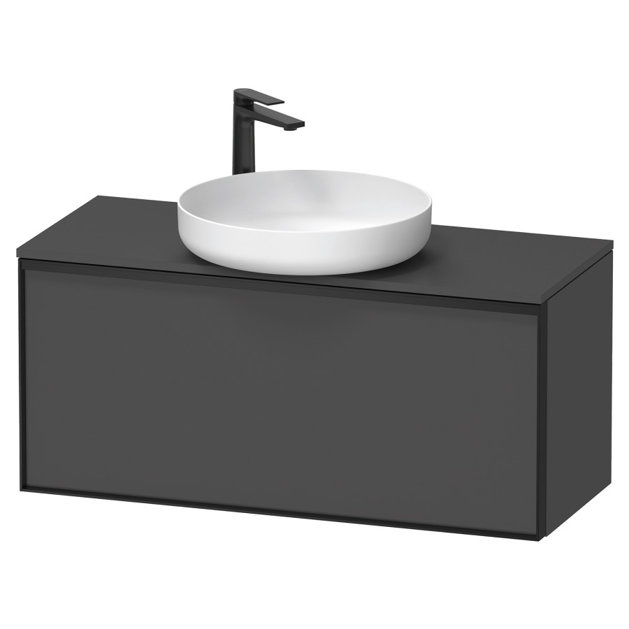 Élément inférieur VITRIUM
100 x 45,9 x 42 cm
élément à 1 tiroir, 1 tiroir
intérieur, pour lavabo à poser
avec éclairage intérieur
l'éclairage intérieur ne peut
être commandé que par le
miroir/l'armoire de toilette
dans la version "commande par
capteur de l'éclairage
intérieur"