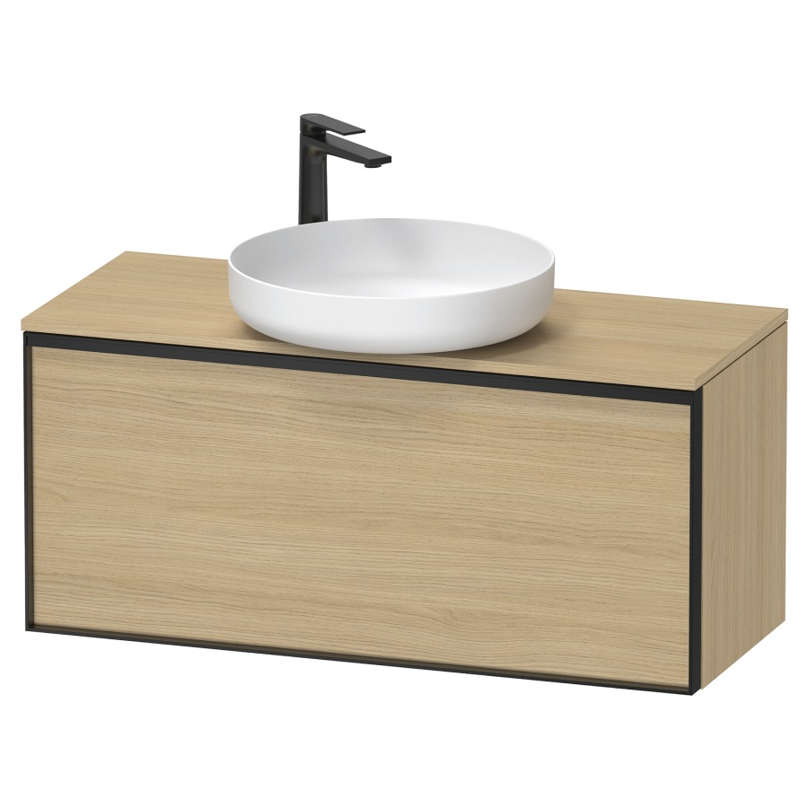 Élément inférieur VITRIUM
100 x 45,9 x 42 cm
élément à 1 tiroir, 1 tiroir
intérieur, pour lavabo à poser
avec éclairage intérieur
l'éclairage intérieur ne peut
être commandé que par le
miroir/l'armoire de toilette
dans la version "commande par
capteur de l'éclairage
intérieur"