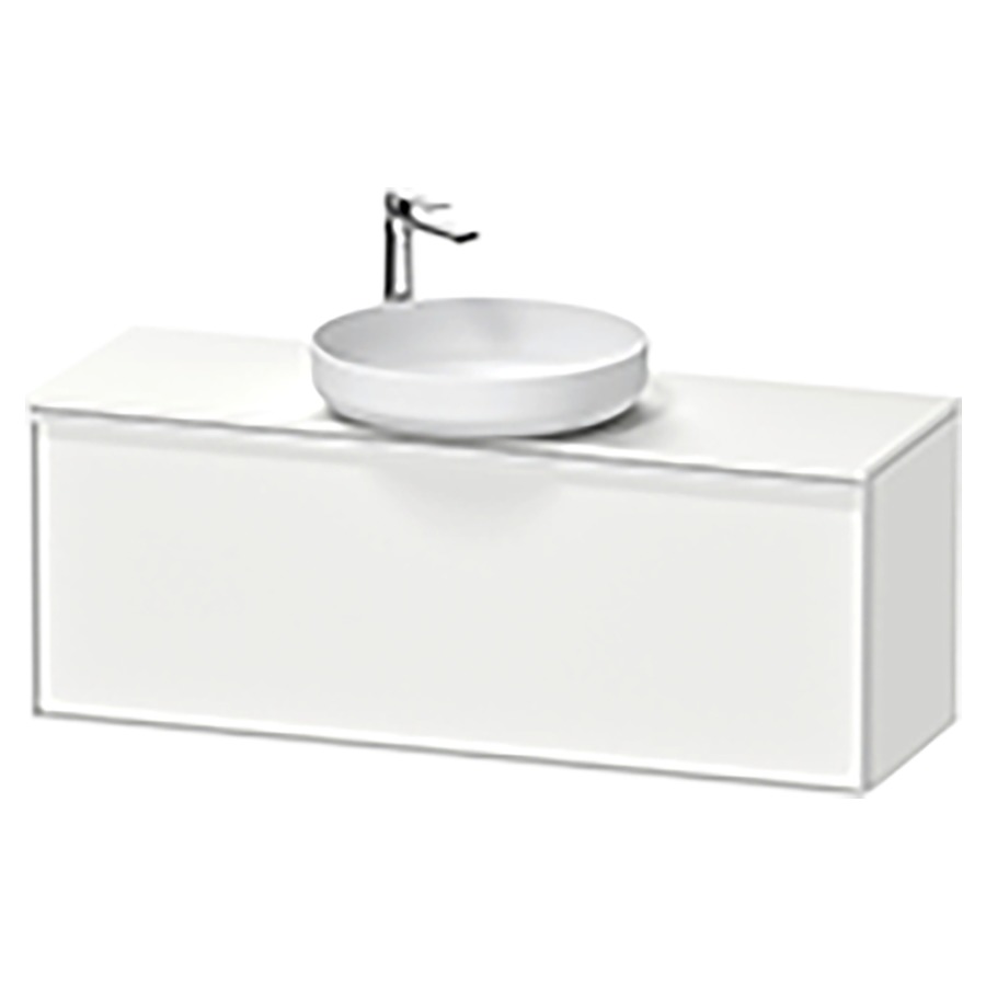 Élément inférieur VITRIUM
120 x 45,9 x 42 cm
élément à 1 tiroir, 1 tiroir
intérieur, pour lavabo à poser
avec éclairage intérieur
l'éclairage intérieur ne peut
être commandé que par le
miroir/l'armoire de toilette
dans la version "commande par
capteur de l'éclairage
intérieur"
