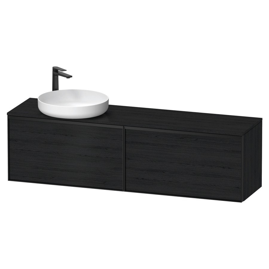 Élément inférieur VITRIUM
160 x 45,9 x 42 cm
2 éléments à chacun 1 tiroir
2 tiroirs intérieur
pour lavabo à poser à gauche
avec éclairage intérieur
l'éclairage intérieur ne peut
être commandé que par le
miroir/l'armoire de toilette
dans la version "commande par
capteur de l'éclairage
intérieur"
