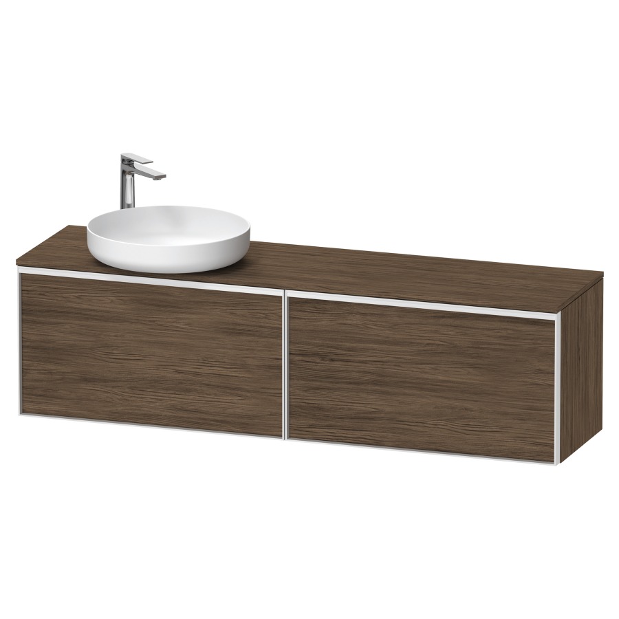 Élément inférieur VITRIUM
160 x 45,9 x 42 cm
2 éléments à chacun 1 tiroir
2 tiroirs intérieur
pour lavabo à poser à gauche
avec éclairage intérieur
l'éclairage intérieur ne peut
être commandé que par le
miroir/l'armoire de toilette
dans la version "commande par
capteur de l'éclairage
intérieur"