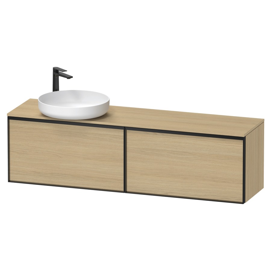 Élément inférieur VITRIUM
160 x 45,9 x 42 cm
2 éléments à chacun 1 tiroir
2 tiroirs intérieur
pour lavabo à poser à gauche
avec éclairage intérieur
l'éclairage intérieur ne peut
être commandé que par le
miroir/l'armoire de toilette
dans la version "commande par
capteur de l'éclairage
intérieur"