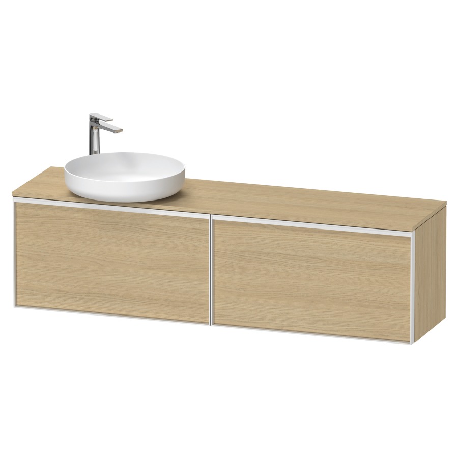 Élément inférieur VITRIUM
160 x 45,9 x 42 cm
2 éléments à chacun 1 tiroir
2 tiroirs intérieur
pour lavabo à poser à gauche
avec éclairage intérieur
l'éclairage intérieur ne peut
être commandé que par le
miroir/l'armoire de toilette
dans la version "commande par
capteur de l'éclairage
intérieur"