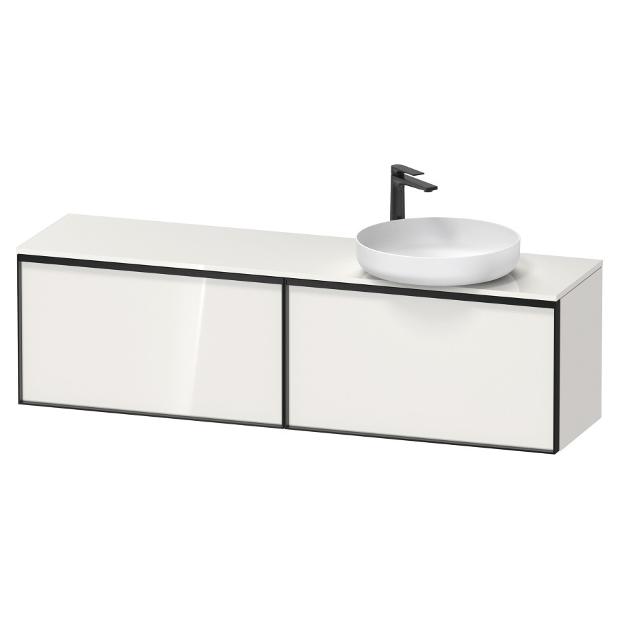 Élément inférieur VITRIUM
160 x 45,9 x 42 cm
2 éléments à chacun 1 tiroir
2 tiroirs intérieur
pour lavabo à poser à droite
avec éclairage intérieur
l'éclairage intérieur ne peut
être commandé que par le
miroir/l'armoire de toilette
dans la version "commande par
capteur de l'éclairage
intérieur"