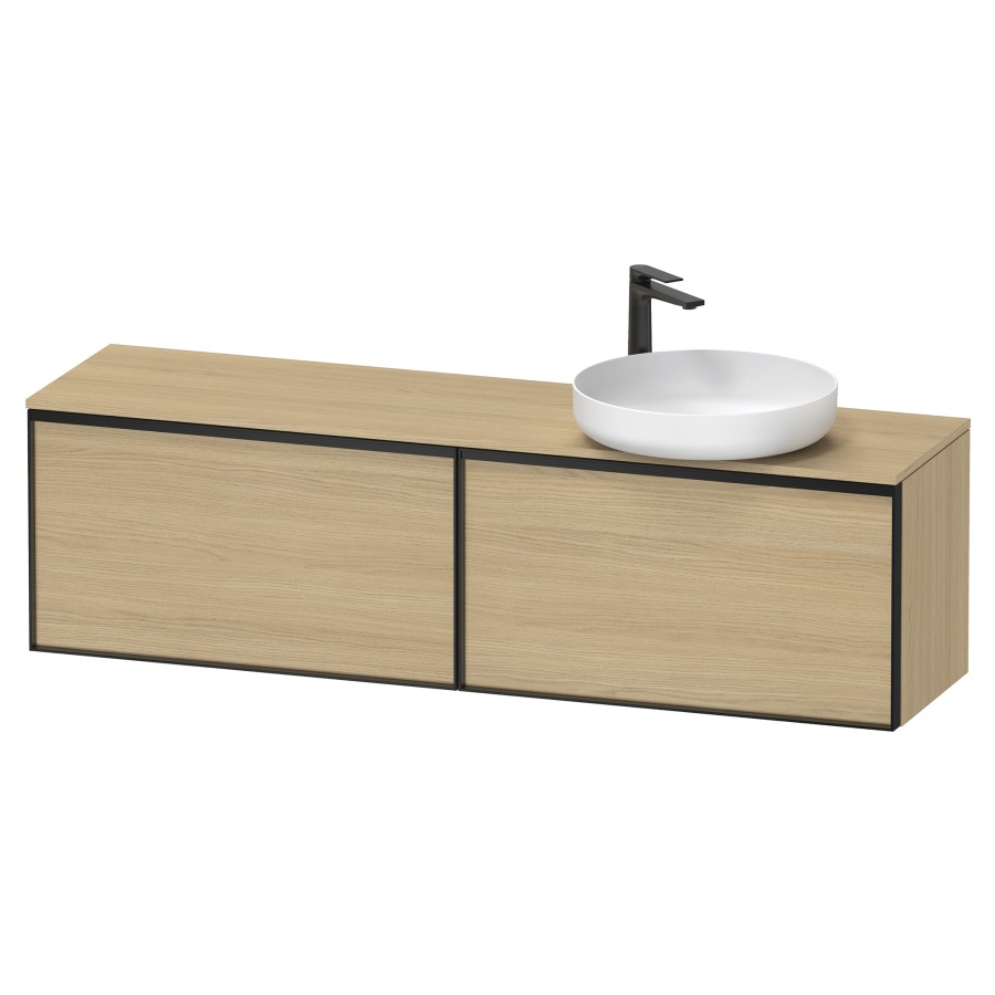 Élément inférieur VITRIUM
160 x 45,9 x 42 cm
2 éléments à chacun 1 tiroir
2 tiroirs intérieur
pour lavabo à poser à droite
avec éclairage intérieur
l'éclairage intérieur ne peut
être commandé que par le
miroir/l'armoire de toilette
dans la version "commande par
capteur de l'éclairage
intérieur"