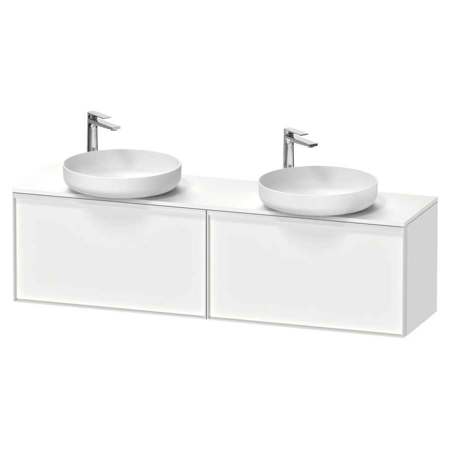 Élément inférieur VITRIUM
160 x 45,9 x 42 cm
2 éléments à chacun 1 tiroir
2 tiroirs intérieur
pour lavabo à poser double