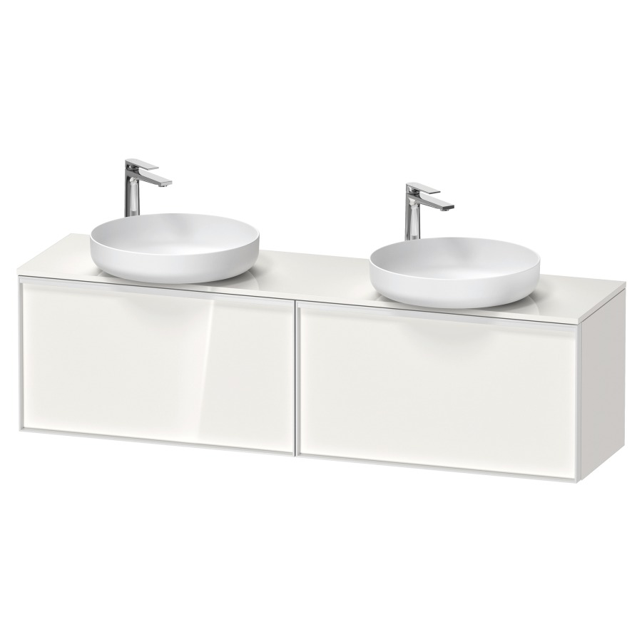 Élément inférieur VITRIUM
160 x 45,9 x 42 cm
2 éléments à chacun 1 tiroir
2 tiroirs intérieur
pour lavabo à poser double