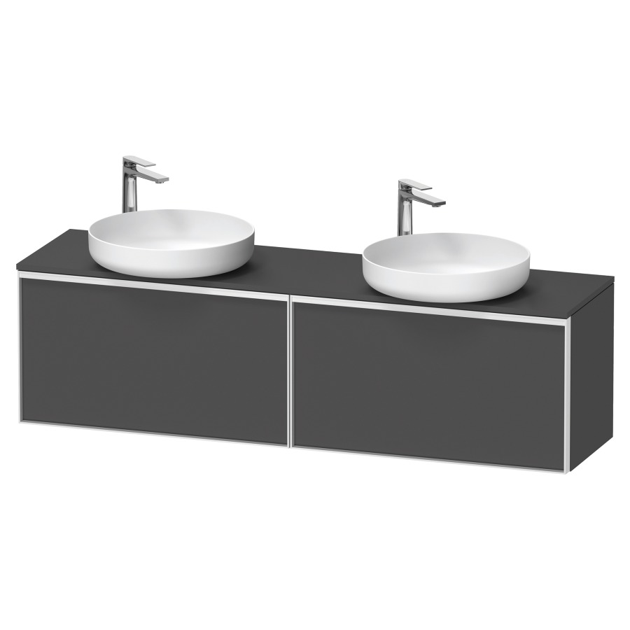 Élément inférieur VITRIUM
160 x 45,9 x 42 cm
2 éléments à chacun 1 tiroir
2 tiroirs intérieur
pour lavabo à poser double