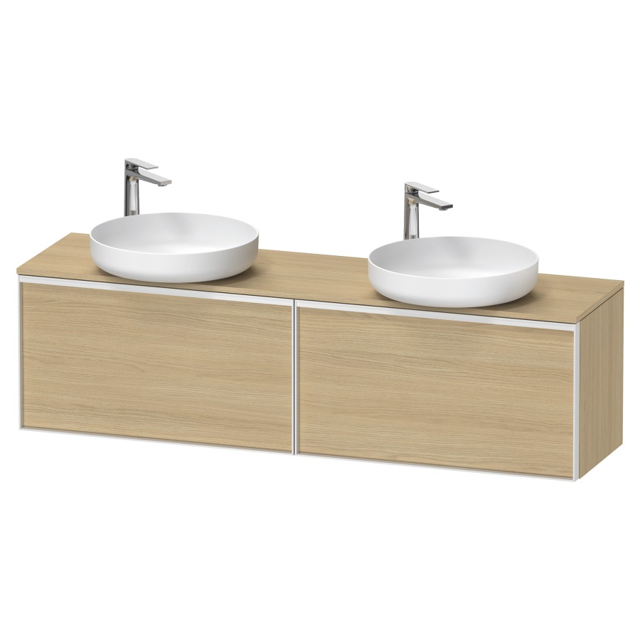 Élément inférieur VITRIUM
160 x 45,9 x 42 cm
2 éléments à chacun 1 tiroir
2 tiroirs intérieur
pour lavabo à poser double