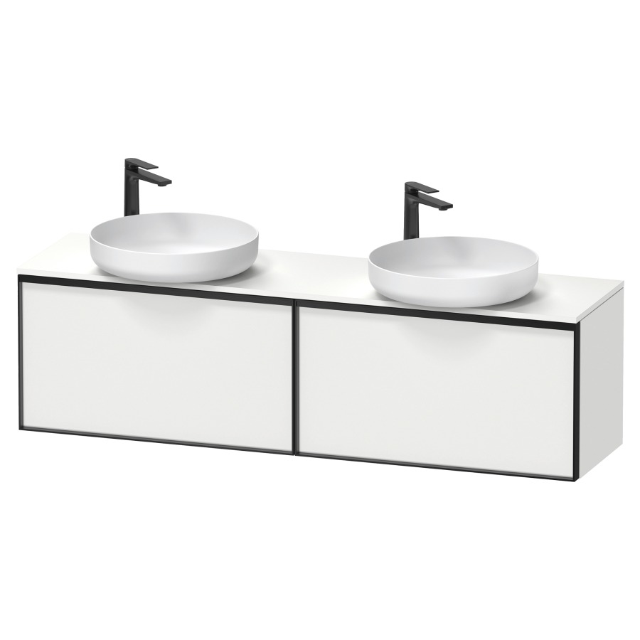 Élément inférieur VITRIUM
160 x 45,9 x 42 cm
2 éléments à chacun 1 tiroir
2 tiroirs intérieur
pour lavabo à poser double
avec éclairage intérieur
l'éclairage intérieur ne peut
être commandé que par le
miroir/l'armoire de toilette
dans la version "commande par
capteur de l'éclairage
intérieur"