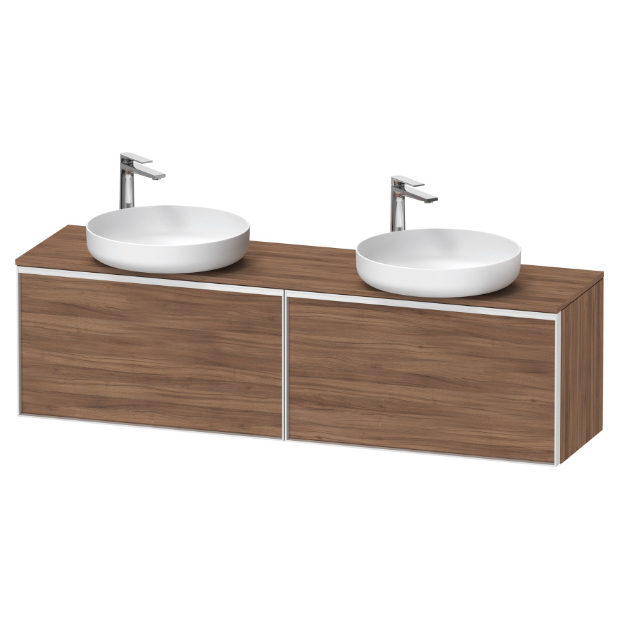 Élément inférieur VITRIUM
160 x 45,9 x 42 cm
2 éléments à chacun 1 tiroir
2 tiroirs intérieur
pour lavabo à poser double
avec éclairage intérieur
l'éclairage intérieur ne peut
être commandé que par le
miroir/l'armoire de toilette
dans la version "commande par
capteur de l'éclairage
intérieur"