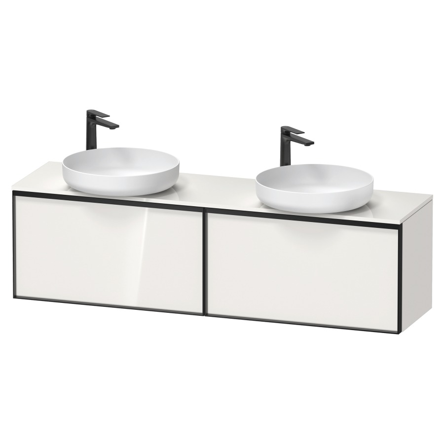 Élément inférieur VITRIUM
160 x 45,9 x 42 cm
2 éléments à chacun 1 tiroir
2 tiroirs intérieur
pour lavabo à poser double
avec éclairage intérieur
l'éclairage intérieur ne peut
être commandé que par le
miroir/l'armoire de toilette
dans la version "commande par
capteur de l'éclairage
intérieur"